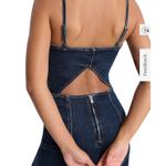 EXPRESS Dark Denim Back Cutout Hyper Sculpt Wide Leg Jumpsuit. Medium Photo 2