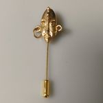 Art Deco Tribal Face Mask Label Stick Pin Gold Tone Unique Dangle Design 2 Inch Photo 2