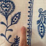 ZARA Cream Blue Embroidered Viscose Linen Blend Wide Leg Pants Women size Medium Photo 13