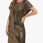 FEMI SEMI Women's Crewneck Sequin Shift Dress Short Sleeve Holiday XL NWT Gold Photo 0