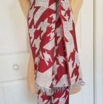 Italian Made Aztec Print Pale Gray & Maroon Wool Scarf Wrap W/ Tiny Sequins Photo 0