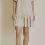Aureum the Label Puff Sleeve Collared Mini Dress Neutral Beige Ruffle Small Tan Photo 0
