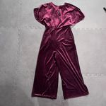 Greylin  Anthropologie‎ Luna Velvet Jumpsuit Wide Leg Cropped Burgundy Small Photo 1