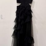 BCBGMaxazria Joela Tulle Pleated Waist Cutot Ruffle Maxi Gown Black Women's 0 Photo 2