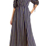 Jason Wu  Navy & Yellow Striped Balloon Sleeve Maxi Dress Size 6 Runway 2021 Photo 0