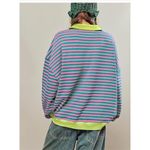 NEW Striped Oversized Sweatshirt Color Block Long Sleeve Pullover 80’s Preppy L Pink Size L Photo 2