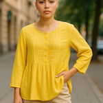Denim & Supply Ralph Lauren Denim & Supply Women's Cottagecore Size X Large Yellow Pintuck Peasant Blouse Photo 0