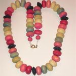 2 Wooden Beaded Vintage Boho Necklaces Light Pink & Multicolor Photo 6