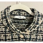 Mango  Tweed Bomber Jacket Womens sz. S Snap Buttons Cream and Navy Photo 5