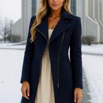 Guess  Los Angeles Wool Coat Navy Asymmetrical Zip Quiet Luxury Cottagecore Trend Photo 1