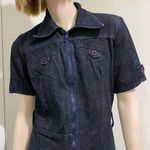 SERFONTAINE XFit Lycra Front Zip Short Sleeves Wide Leg Denim Jumpsuit Overalls Size 28 Photo 4