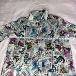 Colorful Newspaper Print Shirt Blue Size M Photo 4