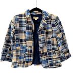 Ann Taylor  Loft Patchwork Plaid Blazer Jacket Womens Size 4 Blue Cotton Lined Photo 0
