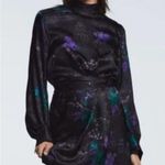 ZARA Black and Blue Bishop Sleeve Mock Neck Dress Photo 0