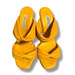 Aquazzura Twist Leather Slip On Mule Sandals Heels in Tuscan Sun Sz EU 37 / US 7 Gold Photo 2