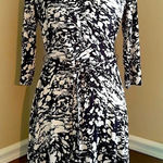 Leota Black & Cream Print Faux-Wrap 3/4 Sleeve Stretch ModCloth  Dress Small Photo 0