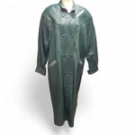 Vtg Laura Winston Women Double Breasted Green Genuine Leather Trench Coat Large Photo 2