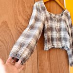 Sim & Sam  Grey & White Plaid Button Up Crop Top M - NWT Photo 2