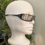 Unisex Retro Futuristic Rectangular Wraparound Rimless Sunglasses Silver Grey Clear Vintage 90 w/ screw metal accents sporty streetwear #goth #grunge Photo 2