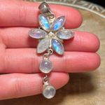 Sterling Silver Vintage Natural Moonstone Flower Dangle 925  Pendant Photo 10