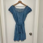 Old Navy  | Blue Denim Chambray Embroidered Cutwork Eyelet Peasant Mini Dress, L Photo 2