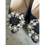 Deimille Jeweled Pearl Embellished Heels Size 38 US 8 Metallic Denim Blue Photo 6