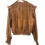 Elan  Ruffle Smocked Copper Paisley Print Alicia Top Long Sleeve Size S Photo 2