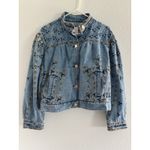Sandro  Denim Jackie Jacket Womens 36 Blue‎ Embroidered Oversized Boho Festival Photo 4