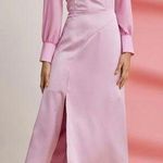 Foxiedox New  Orchid Satin Pearl Cuff Front Split Halter Neck Midi Dress Photo 2