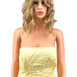 David's Bridal  Butter Yellow Strapless Gown Matte Satin Embroidery Flower 12 Photo 3