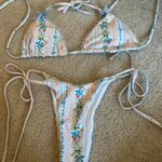 SheIn  Floral Striped Bikini in Cream and Blue Photo 0