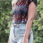 Vintage 80s / 90s Sequin Sparkly Disco Short Sleeve Blouse Multiple Size M Photo 9