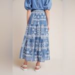 Anthropologie  Maeve Ariadne Embroidered Maxi Skirt Chambray Denim Skirt Small Photo 1