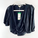 Boden V Neck Twist Front Jersey Short Puff Sleeve Crop Top Shirt Black 8 Photo 4