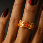 Marc Jacobs  Enamel Logo Band Ring - Gold Tone/Orange Sice 7 Photo 0