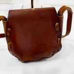 Vintage Mexican Hand Painted Tooled Leather Mini Bag Purse Brown Photo 4