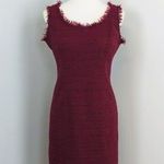 Worth New York Burgundy Tweed & Fringe Sheath Sleeveless Dress 8 Career Red Photo 0