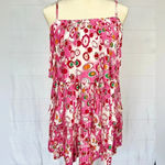 TCEC  Pleated Tiered Circle Print Mini Dress Spaghetti Strap Pink Red White M Photo 3