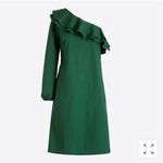 J.Crew New One Shoulder Poplin Cotton Dress Green Mini Asymmetrical Ruffle Sz 6 Photo 3