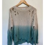 Anthropologie Fate distressed sweater size S cotton ombre tan turquoise crew Photo 0