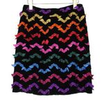 Vintage Handmade Black Rainbow Striped Frilly Ribbon Midi Skirt 26" Photo 0