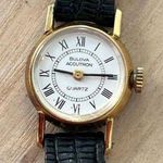 Bulova Accutron Rare Vintage Ladies Watch Gold Filled Case White Dial Leather Photo 1