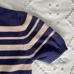 Lands' End  Vintage Short Sleeve Sweater Cream Navy Nautical Coastal Grandma Knit Photo 3