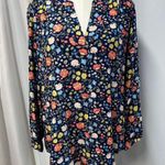 st. john's bay  Split Neck Floral Long Sleeve Rayon Blouse Women Small New Bright Photo 1