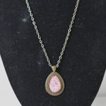 Source Unknown Antique Brass Tone Teardrop Red Paisley Print Made With Love Pendant Necklace Photo 1