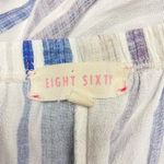 Eight Sixty Women's Off Shoulder White Blue Striped Ruffle hem Shirred Dress Photo 5