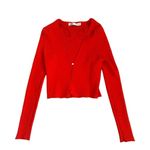 ZARA Red Cropped Ribbed Knit Cardigan Photo 1