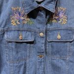 Collections Etc Denim Jacket Floral Embroidered Blue Cotton Long Sleeve Women L Size L Photo 3
