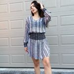 Club Monaco  Black and White Striped Semi Sheer Silk Flowy Coverup Mini Dress 12 Photo 3