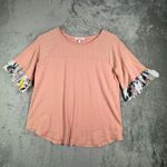 Haley & Co Shirt Orange Floral Ruffle Sleeve Top Blouse Boho Feminine Size Small Pink Photo 1